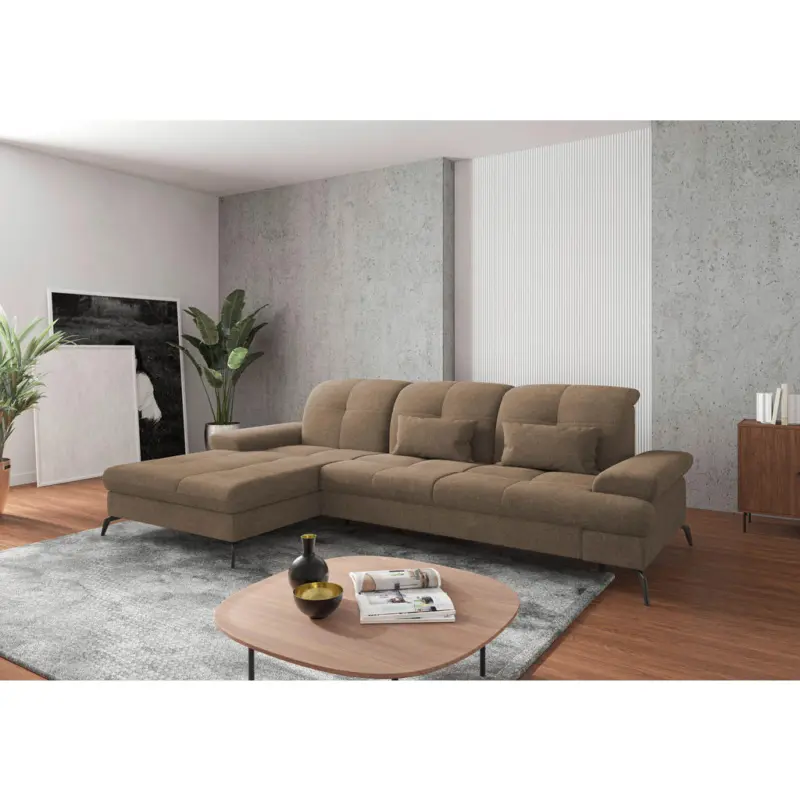 Ecksofa in Flachgewebe Hellbraun 185/279 cm