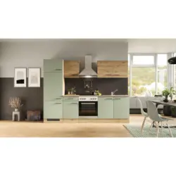 K&uuml;chenblock 270 cm in Gr&uuml;n, Eiche Artisan