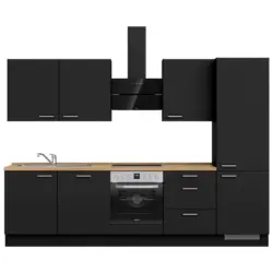 K&uuml;chenleerblock 300 cm in Schwarz, Eichefarben