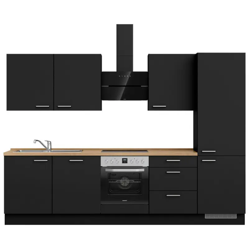 K&uuml;chenleerblock 300 cm in Schwarz, Eichefarben