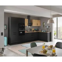 Eckk&uuml;che 340/175 cm in Schwarz, Eiche Artisan