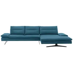 Ecksofa in Echtleder Hellblau 342/158 cm