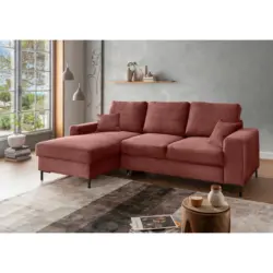 Eckschlafsofa in Cord Koralle