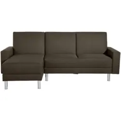 Eckschlafsofa inkl. Hocker in Flachgewebe Braun