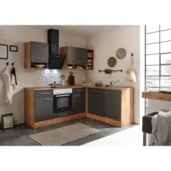 Eckk&uuml;che 220/172 cm in Grau, Wildeiche