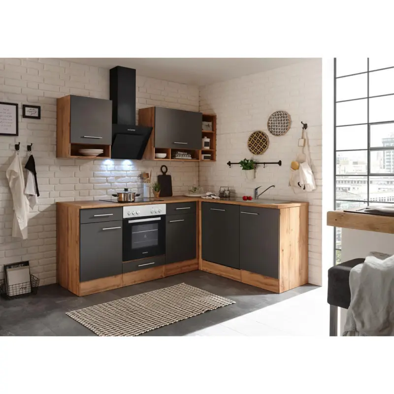 Eckk&uuml;che 220/172 cm in Grau, Wildeiche