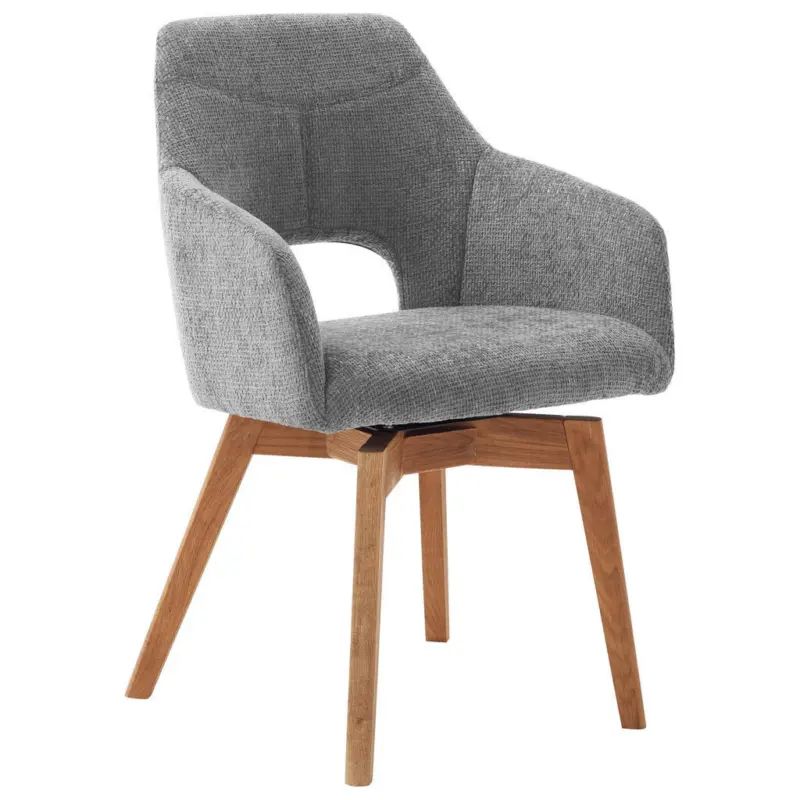 Armlehnstuhl in Holz, Textil Hellgrau, Wildeiche