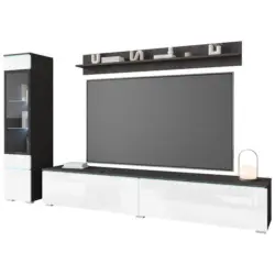 Wohnwand 3-teilig in Anthrazit, Wei&szlig; Hochglanz 210/130/33 cm