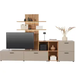 Wohnwand in Eichefarben, Greige 296/190/40 cm