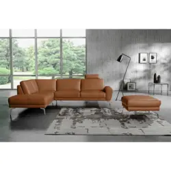 Ecksofa Spring in Echtleder Chromfarben, Cognac 250/273 cm