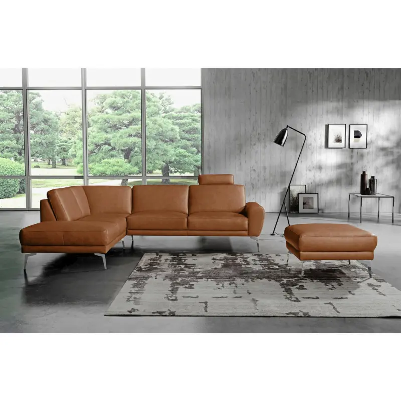 Ecksofa Spring in Echtleder Chromfarben, Cognac 250/273 cm