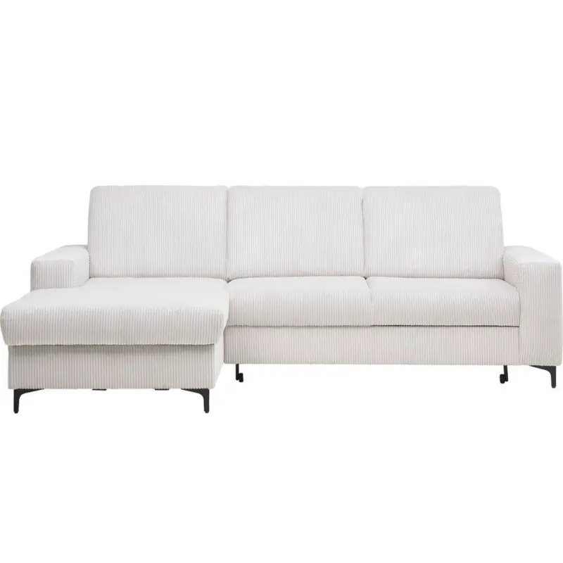 Ecksofa in Cord Wei&szlig;, Perlmutt