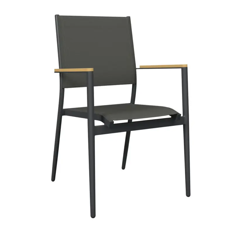 Stapelsessel in Metall, Kunststoff, Textil Anthrazit, Naturfarben, Dunkelgrau