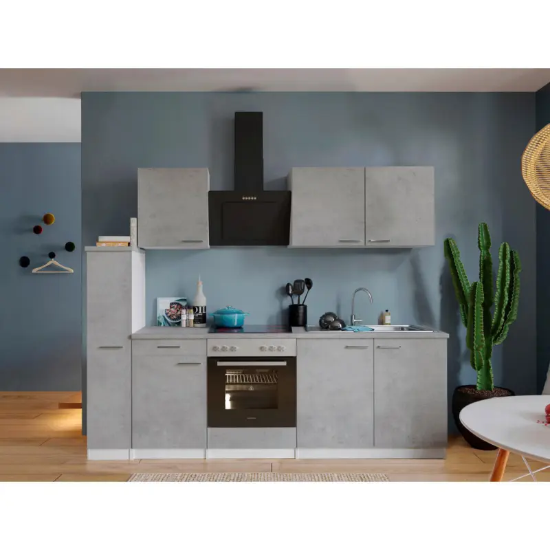 K&uuml;chenblock 240 cm in Grau, Wei&szlig;