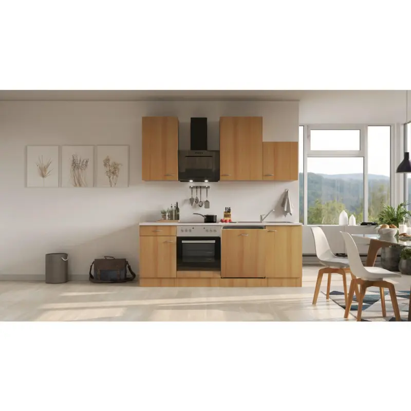 K&uuml;chenblock 220 cm in Buchefarben