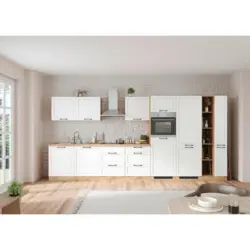 K&uuml;chenblock 420 cm in Wei&szlig;, Eiche Wotan