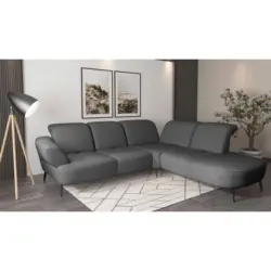 Ecksofa Dance E in Flachgewebe Dunkelgrau 302/270 cm