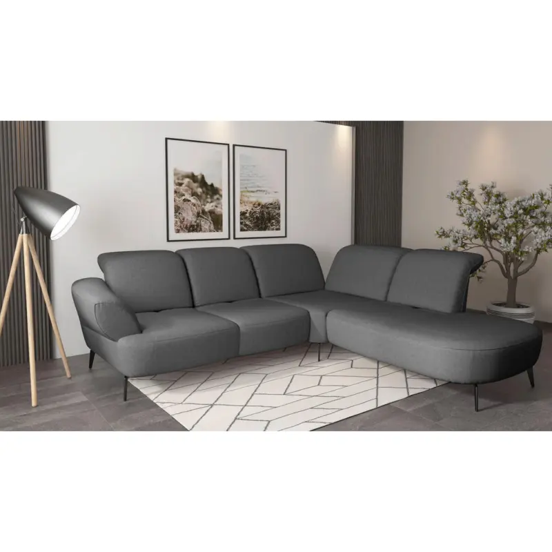 Ecksofa Dance E in Flachgewebe Dunkelgrau 302/270 cm