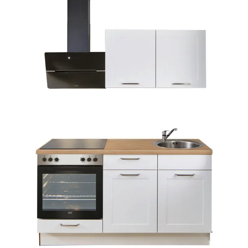 K&uuml;chenleerblock 160 cm in Wei&szlig;, Eichefarben