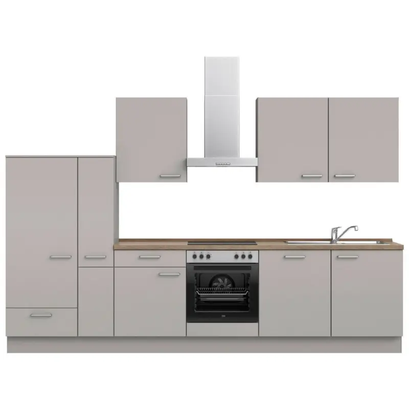 K&uuml;chenleerblock 330 cm in Grau, Eiche dunkel