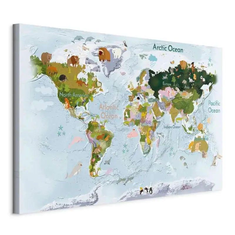 Leinwandbild Tiere, Weltkarte, Kinder 120/80/1,2 cm