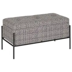 Hockerbank in Metall, Textil Grau, Schwarz