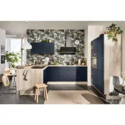 K&uuml;chenleerblock in Blau, Eichefarben