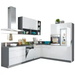 Eckk&uuml;che 275/245 cm in Anthrazit, Wei&szlig; Hochglanz