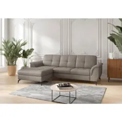 Ecksofa Zora E in Vliesstoff Kombination Echtleder/Stoff Grau 164/262 cm