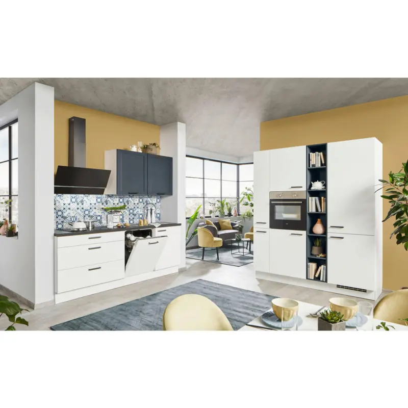 Eckk&uuml;che 220/180 cm in Blau, Wei&szlig;