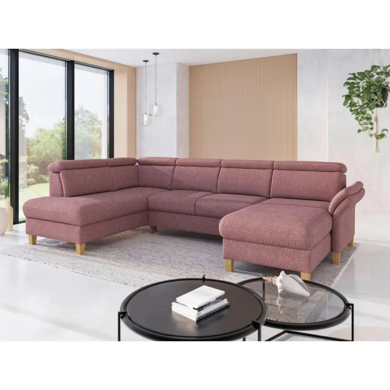 Wohnlandschaft Glendale E in Chenille Aubergine