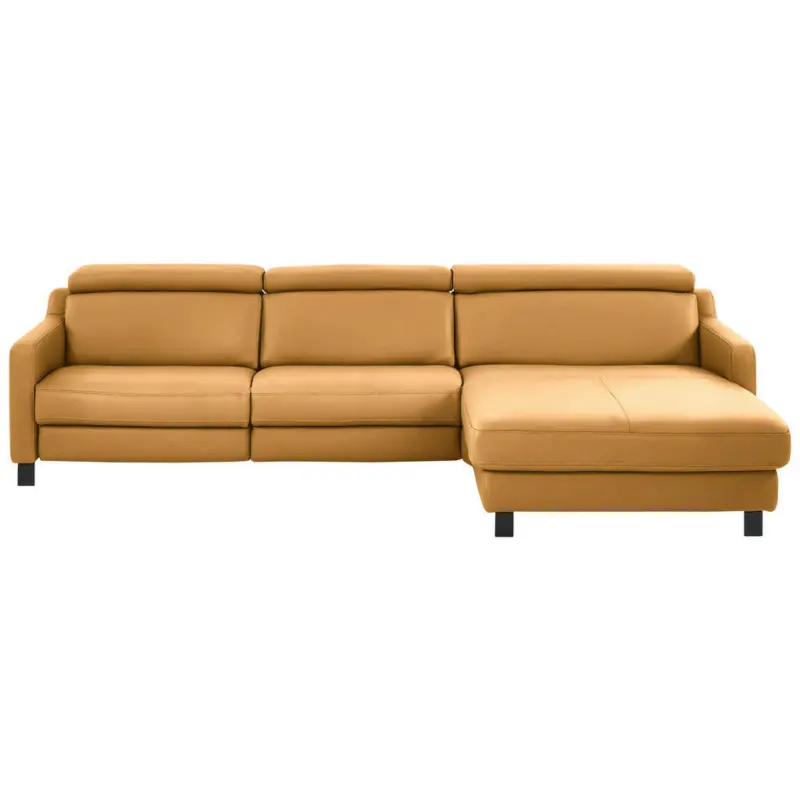 Ecksofa in Echtleder Currygelb 291/176 cm