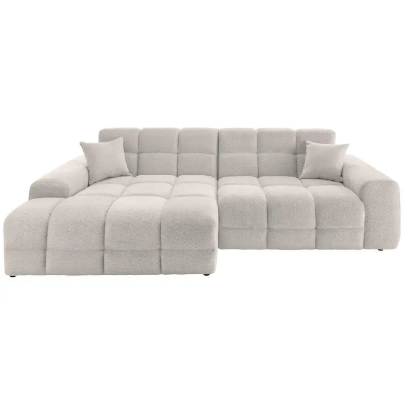 Ecksofa in Boucl&eacute; Wei&szlig; 152/301 cm