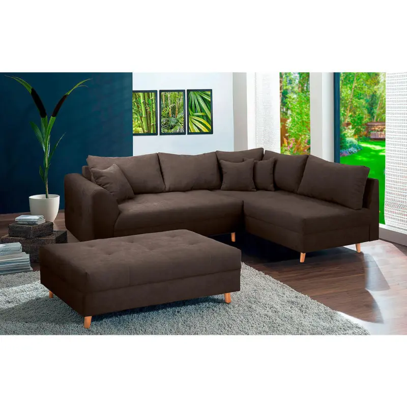 Ecksofa inkl. Hocker Ariella in Mikrofaser Graubraun 161/231 cm