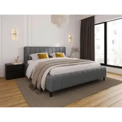 Polsterbett gepolstertes Kopfteil, Lattenrost, Bettkasten Hellgrau 140/200 cm