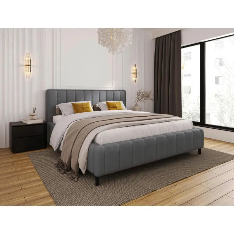 Polsterbett gepolstertes Kopfteil, Lattenrost, Bettkasten Hellgrau 140/200 cm