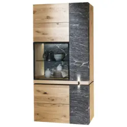 Vitrine in mehrschichtige Massivholzplatte (Tischlerplatte) Wildeiche Grau, Eichefarben