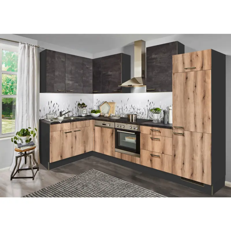 Eckk&uuml;che 164/300 cm in Graphitfarben, Eichefarben