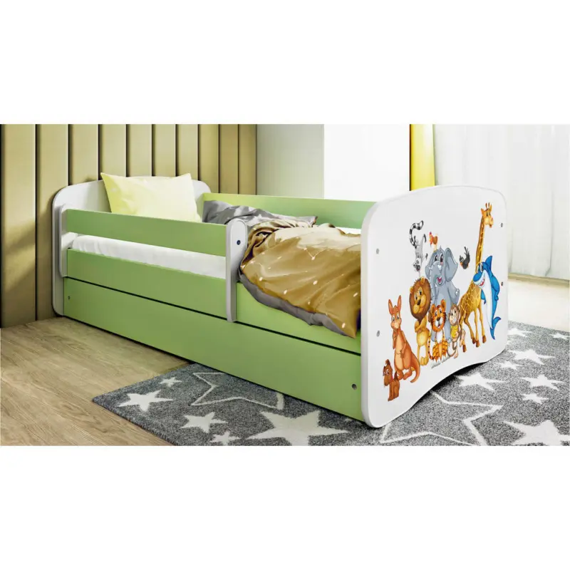Kinder-/Juniorbett 80/160 cm in Gr&uuml;n, Wei&szlig;