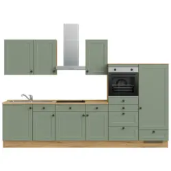 K&uuml;chenleerblock 330 cm in Gr&uuml;n, Eichefarben