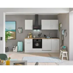 K&uuml;chenblock 220 cm in Wei&szlig;, Eiche Artisan