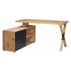 Eckschreibtisch in Schwarz, Eichefarben