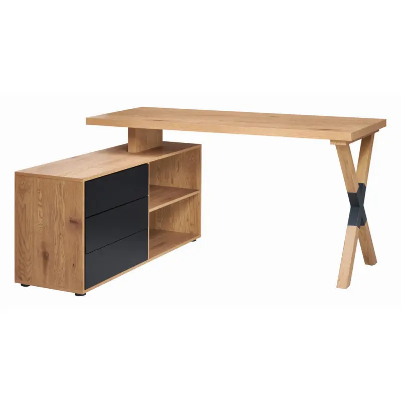 Eckschreibtisch in Schwarz, Eichefarben