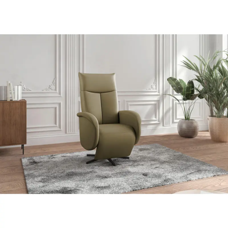 Relaxsessel in Leder Olivgr&uuml;n