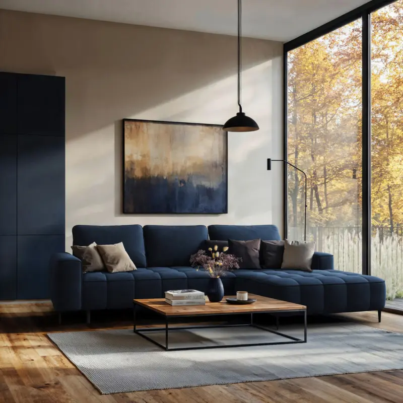 Eckschlafsofa Florence in Velours Dunkelblau