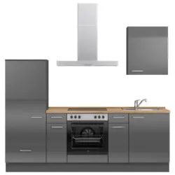 K&uuml;chenleerblock 240 cm in Eichefarben, Schieferfarben