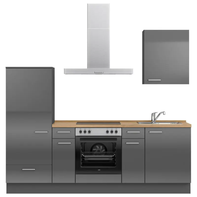 K&uuml;chenleerblock 240 cm in Eichefarben, Schieferfarben