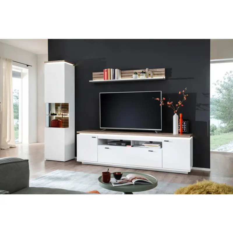 Wohnwand in Wei&szlig;, Eichefarben