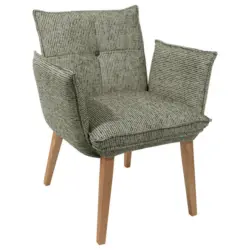 Armlehnstuhl in Holz, Textil Gr&uuml;n, Eichefarben