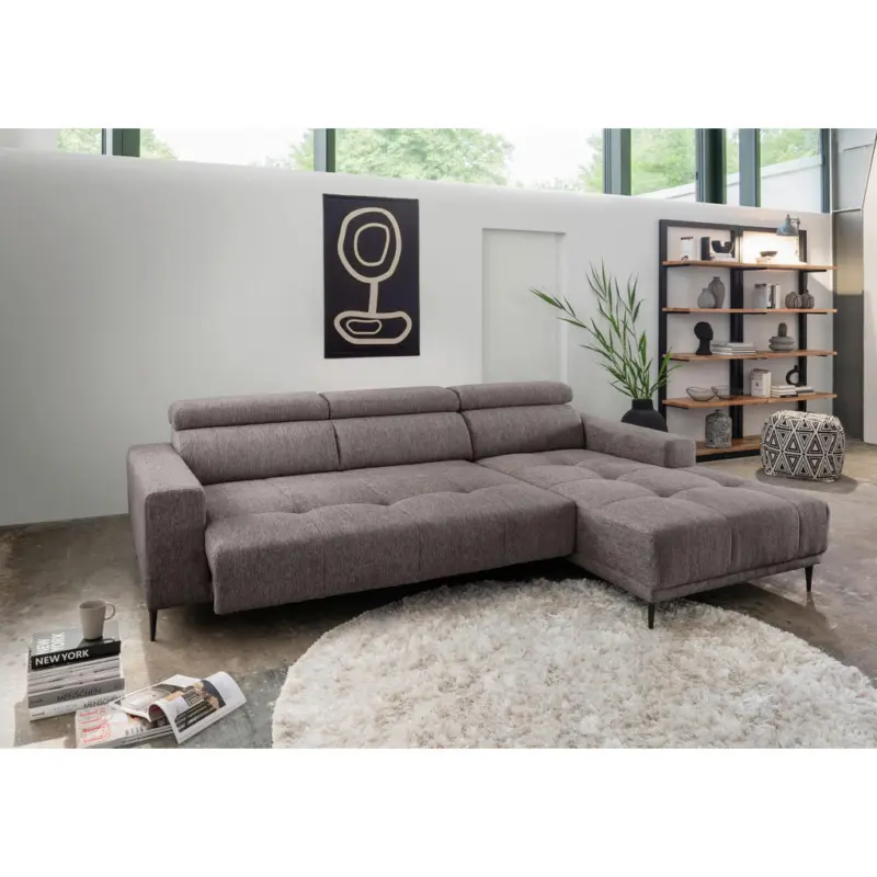 Ecksofa in Chenille Graubraun 276/188 cm